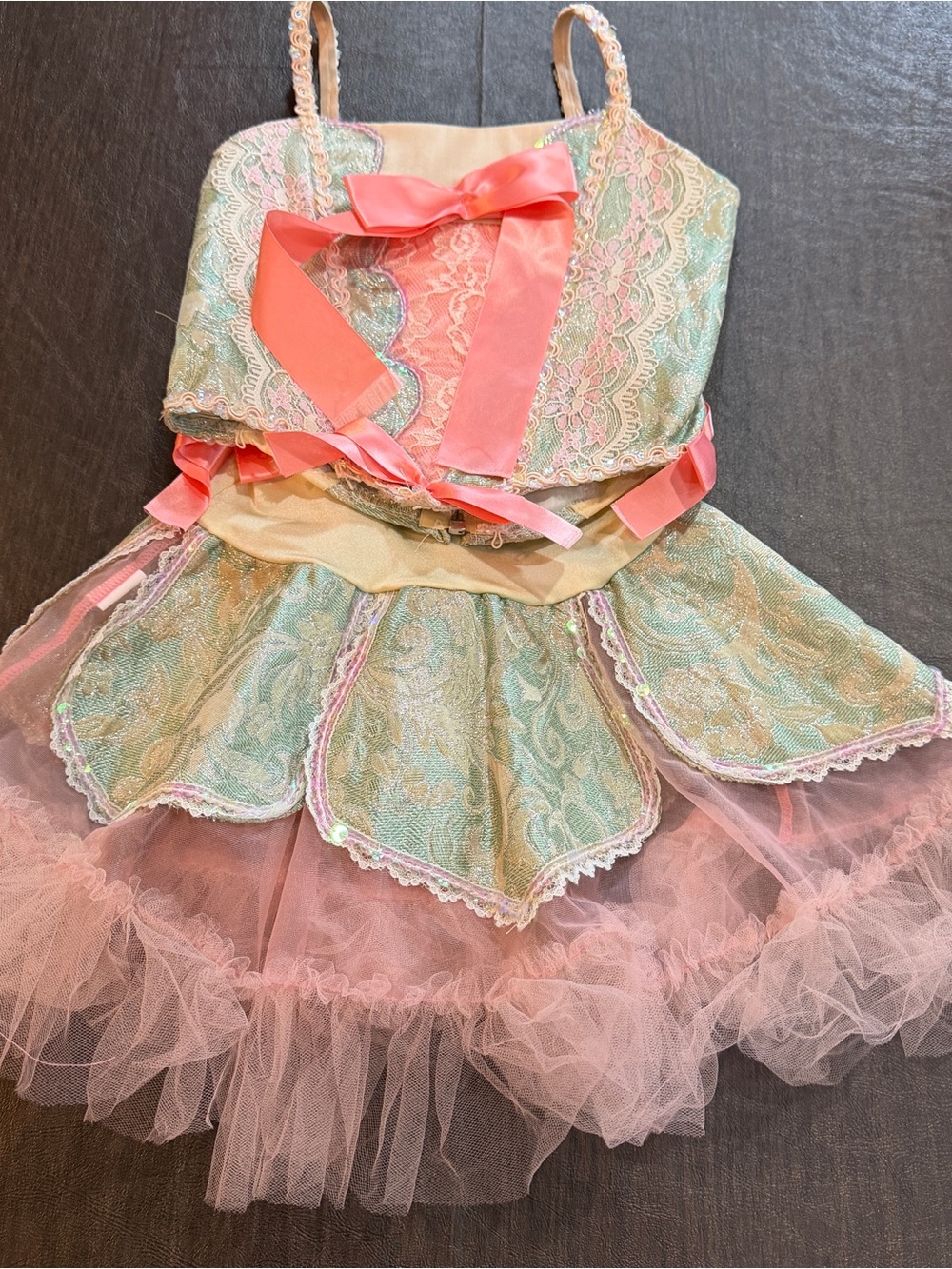 Vintage Art Stone Dance Costume MC Pink Tutu Aqua Gold Brocade Ballet Recital